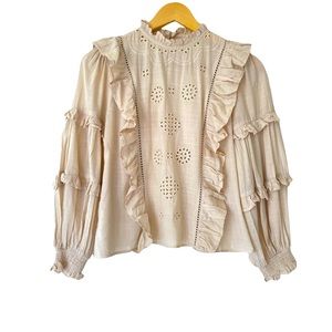 Urban Outfitters Cream Lolita Eyelet Ruffle Balloon Sleeve Prairie Cotton Blouse